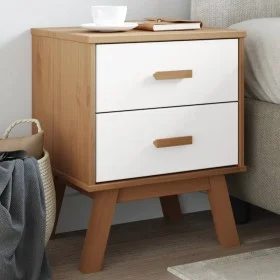 OLDEN bedside table solid white and brown pine wood by , Nightstands - Ref: Foro24-358584, Price: 81,53 €, Discount: %