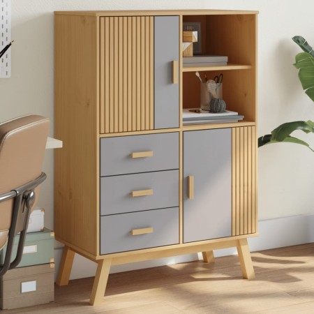 Aparador OLDEN madera maciza de pino marrón y gris 85x43x125 cm de , Aparadores - Ref: Foro24-358616, Precio: 257,14 €, Descu...
