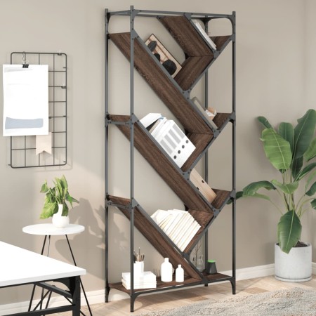 Estantería madera ingeniería y metal marrón roble 79x30x180 cm de , Librerías y estanterías - Ref: Foro24-845435, Precio: 97,...
