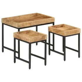 Mesas apilables 3 piezas madera de mango rugosa maciza y hierro de , Mesas auxiliares - Ref: Foro24-372732, Precio: 92,58 €, ...