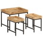 Mesas apilables 3 piezas madera de mango rugosa maciza y hierro de , Mesas auxiliares - Ref: Foro24-372732, Precio: 94,26 €, ...