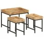 Stapelbare Tische, 3-teilig, aus massivem, rauem Mangoholz und Eisen von , Seitentische - Ref: Foro24-372732, Preis: 92,58 €,...