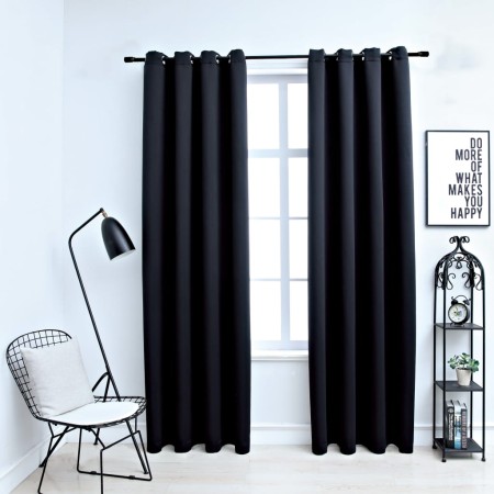 Cortinas opacas con anillas de metal 2 uds negro 140x225 cm de vidaXL, Cortinas y visillos - Ref: Foro24-134411, Precio: 44,5...