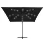 Sombrilla voladiza con luces LED y poste acero negro 250x250 cm de vidaXL, Sombrillas - Ref: Foro24-46996, Precio: 156,15 €, ...