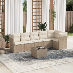 Set sofás de jardín 7 piezas y cojines ratán sintético beige en Conjuntos de jardín | Comprar online en Foru.es