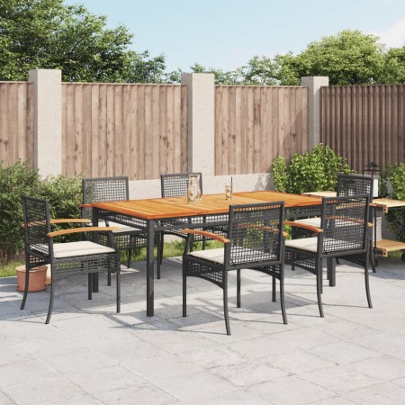 Set de comedor de jardín 7 pzas y cojines ratán sintético negro de , Conjuntos de jardín - Ref: Foro24-3213564, Precio: 463,7...