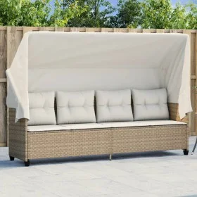 Sonnenliege mit Verdeck und beigen synthetischen Rattankissen von , Liegen - Ref: Foro24-368339, Preis: 242,71 €, Rabatt: %
