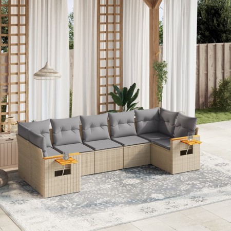 Set sofás de jardín 7 piezas y cojines ratán sintético beige de , Conjuntos de jardín - Ref: Foro24-3259511, Precio: 479,96 €...