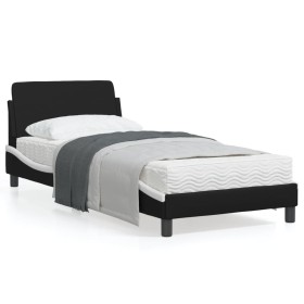 Estructura cama cabecero cuero sintético negro blanco 90x200 cm de , Camas y somieres - Ref: Foro24-373123, Precio: 112,29 €,...