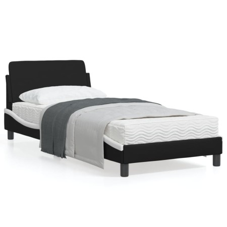 Estructura cama cabecero cuero sintético negro blanco 90x200 cm de , Camas y somieres - Ref: Foro24-373123, Precio: 112,29 €,...