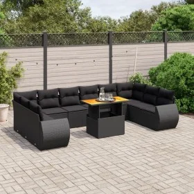 Set de sofás de jardín 11 pzas y cojines ratán sintético negro de , Conjuntos de jardín - Ref: Foro24-3272364, Precio: 830,24...