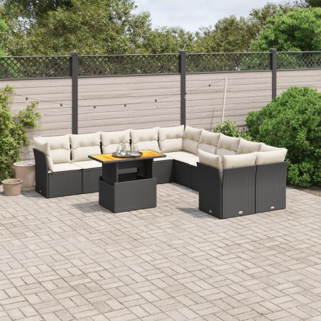 Set de sofás de jardín 11 pzas y cojines ratán sintético negro de , Conjuntos de jardín - Ref: Foro24-3271042, Precio: 630,89...