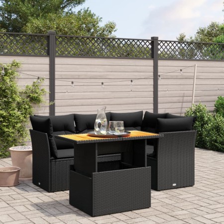 Set de muebles de jardín 5 pzas y cojines ratán sintético negro de , Conjuntos de jardín - Ref: Foro24-3270810, Precio: 370,0...