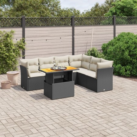 Set de comedor de jardín 7 pzas y cojines ratán sintético negro de , Conjuntos de jardín - Ref: Foro24-3270846, Precio: 430,4...