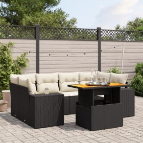 Set de comedor de jardín 7 pzas y cojines ratán sintético negro de , Conjuntos de jardín - Ref: Foro24-3272533, Precio: 464,5...