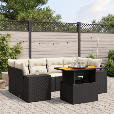 Set de comedor de jardín 7 pzas y cojines ratán sintético negro de , Conjuntos de jardín - Ref: Foro24-3272533, Precio: 464,5...