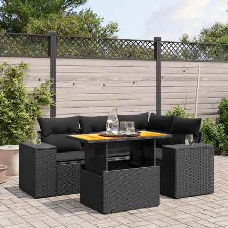 Set de muebles de jardín 5 pzas y cojines ratán sintético negro de , Conjuntos de jardín - Ref: Foro24-3272616, Precio: 409,1...