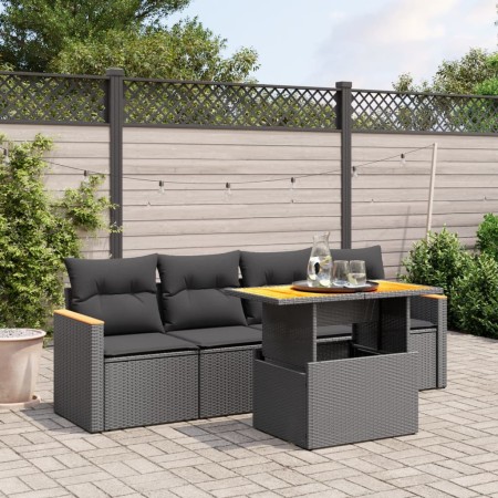 Set de muebles de jardín 5 pzas y cojines ratán sintético negro de , Conjuntos de jardín - Ref: Foro24-3272952, Precio: 340,1...