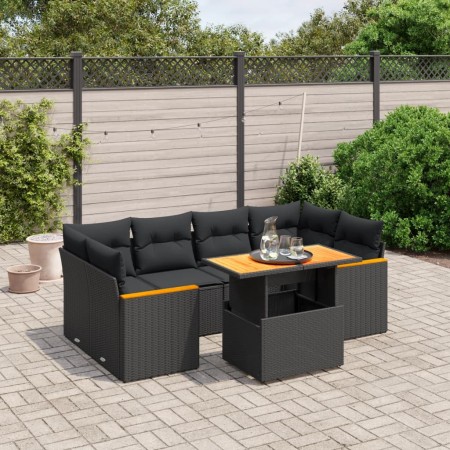 Set de comedor de jardín 7 pzas y cojines ratán sintético negro de , Conjuntos de jardín - Ref: Foro24-3272973, Precio: 489,4...