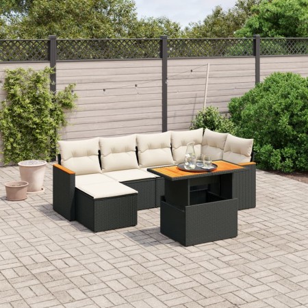 Set de comedor de jardín 7 pzas y cojines ratán sintético negro de , Conjuntos de jardín - Ref: Foro24-3273177, Precio: 422,7...