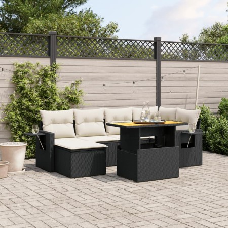 Set de comedor de jardín 7 pzas y cojines ratán sintético negro de , Conjuntos de jardín - Ref: Foro24-3271854, Precio: 442,8...