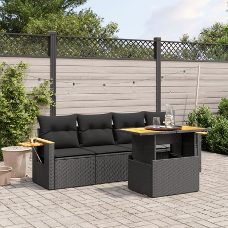 Set de muebles de jardín 5 pzas y cojines ratán sintético negro de , Conjuntos de jardín - Ref: Foro24-3271629, Precio: 350,3...