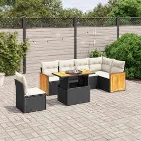 Set de comedor de jardín 7 pzas y cojines ratán sintético negro de , Conjuntos de jardín - Ref: Foro24-3273982, Precio: 455,6...