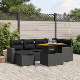Set de comedor de jardín 7 pzas y cojines ratán sintético negro de , Conjuntos de jardín - Ref: Foro24-3275589, Precio: 483,9...