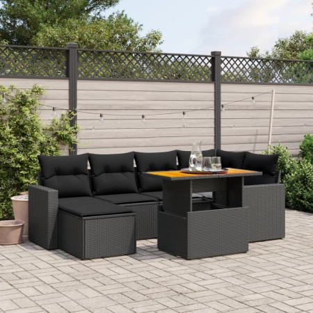 Set de comedor de jardín 7 pzas y cojines ratán sintético negro de , Conjuntos de jardín - Ref: Foro24-3275589, Precio: 482,6...