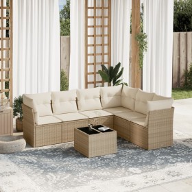 Set sofás de jardín 7 piezas y cojines ratán sintético beige en Conjuntos de jardín | Comprar online en Foru.es