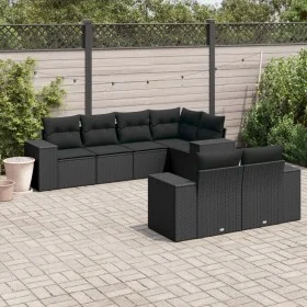 Set de comedor de jardín 7 pzas y cojines ratán sintético negro de , Conjuntos de jardín - Ref: Foro24-3255142, Precio: 552,2...
