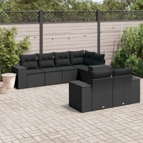 Set de comedor de jardín 7 pzas y cojines ratán sintético negro de , Conjuntos de jardín - Ref: Foro24-3255142, Precio: 544,6...