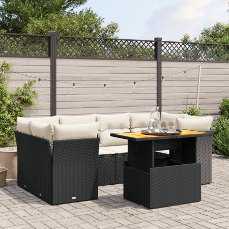 Set de comedor de jardín 7 pzas y cojines ratán sintético negro de , Conjuntos de jardín - Ref: Foro24-3270685, Precio: 447,6...