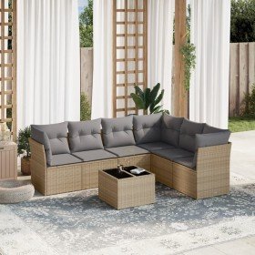 Set sofás de jardín 7 piezas y cojines ratán sintético beige en Conjuntos de jardín | Comprar online en Foru.es