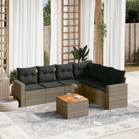 Set de sofás de jardín 7 piezas con cojines ratán PE gris de , Conjuntos de jardín - Ref: Foro24-3256473, Precio: 438,90 €, D...