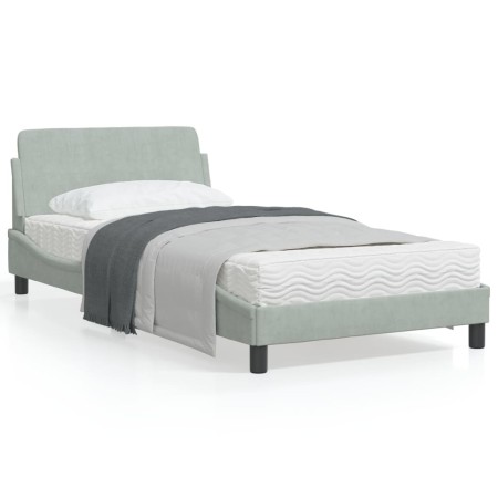 Estructura de cama con cabecero terciopelo gris claro 100x200cm de , Camas y somieres - Ref: Foro24-373132, Precio: 110,62 €,...