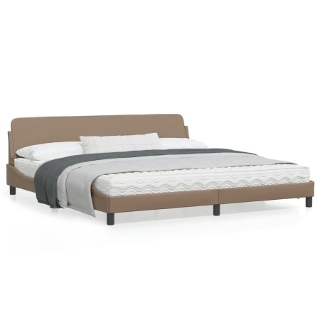 Estructura de cama cabecero cuero sintético capuchino 200x200cm de , Camas y somieres - Ref: Foro24-373262, Precio: 161,45 €,...