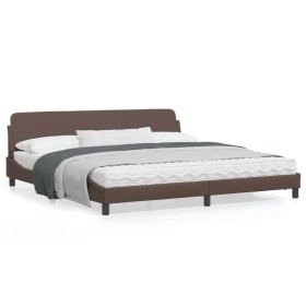 Estructura de cama cabecero cuero sintético marrón 200x200 cm de , Camas y somieres - Ref: Foro24-373260, Precio: 161,63 €, D...