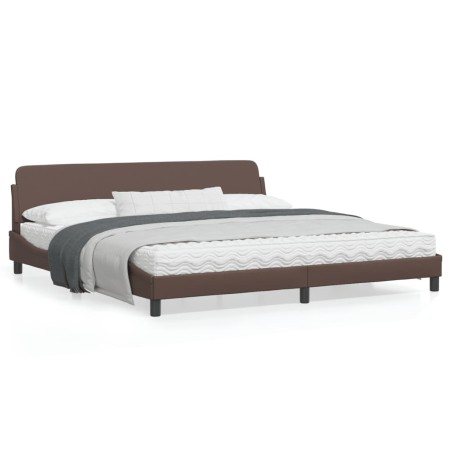 Estructura de cama cabecero cuero sintético marrón 200x200 cm de , Camas y somieres - Ref: Foro24-373260, Precio: 161,63 €, D...