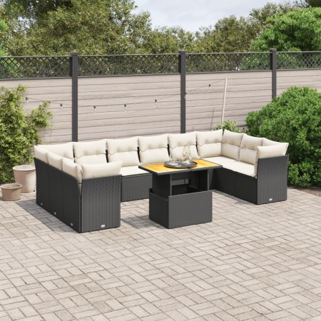 Set de sofás de jardín 11 pzas y cojines ratán sintético negro de , Conjuntos de jardín - Ref: Foro24-3271021, Precio: 630,89...