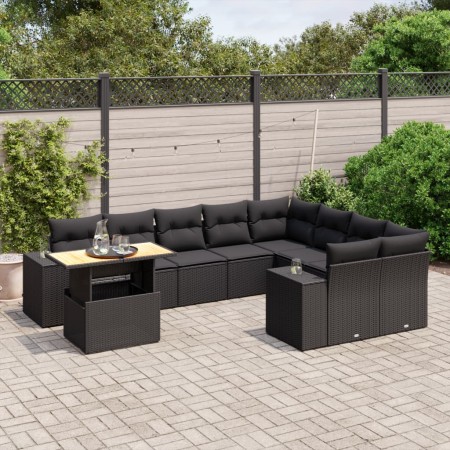 Set de sofás de jardín 10 pzas cojines ratán sintético negro de , Conjuntos de jardín - Ref: Foro24-3272798, Precio: 701,32 €...