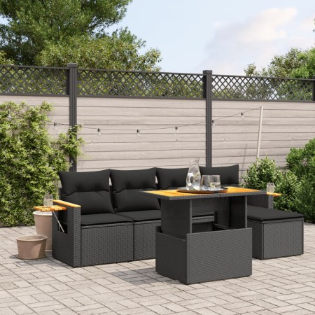 Set de sofás de jardín 6 piezas y cojines ratán sintético negro de , Conjuntos de jardín - Ref: Foro24-3273491, Precio: 398,3...