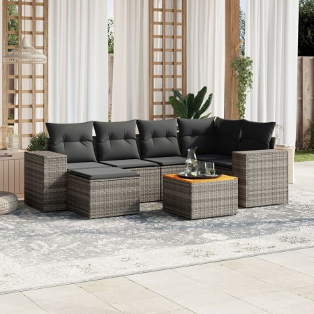 Set de sofás de jardín 7 piezas con cojines ratán PE gris de , Conjuntos de jardín - Ref: Foro24-3257880, Precio: 433,89 €, D...