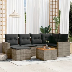 Set de sofás de jardín 7 piezas con cojines ratán PE gris de , Conjuntos de jardín - Ref: Foro24-3256557, Precio: 423,26 €, D...