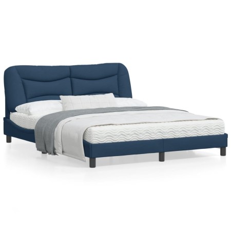 Estructura de cama con luces LED tela azul 160x200 cm de , Camas y somieres - Ref: Foro24-3213717, Precio: 278,20 €, Descuent...