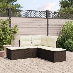 5-teiliges Garten-Essset und braune Kissen aus synthetischem Rattan von , Gartensets - Ref: Foro24-3217723, Preis: 292,00 €, ...