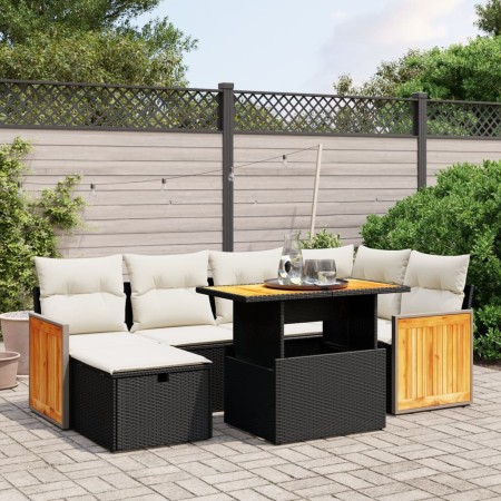 Set de comedor de jardín 7 pzas y cojines ratán sintético negro de , Conjuntos de jardín - Ref: Foro24-3276248, Precio: 445,2...