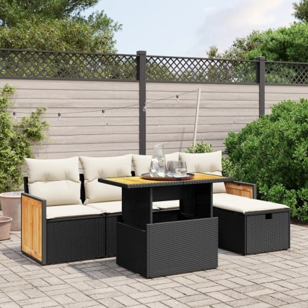 Set de sofás de jardín 6 piezas y cojines ratán sintético negro de , Conjuntos de jardín - Ref: Foro24-3276241, Precio: 376,0...