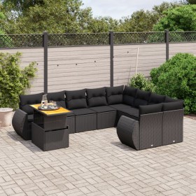 Set de sofás de jardín 10 pzas cojines ratán sintético negro de , Conjuntos de jardín - Ref: Foro24-3272357, Precio: 669,23 €...