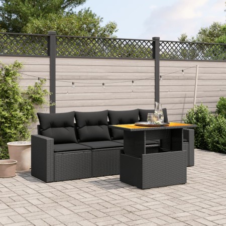 Set de muebles de jardín 5 pzas y cojines ratán sintético negro de , Conjuntos de jardín - Ref: Foro24-3271188, Precio: 346,3...